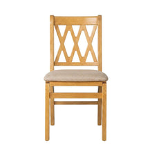 Solid Wood Dining Chairs with PU Leather Seat and 3-X Back, Oak, Set of 2