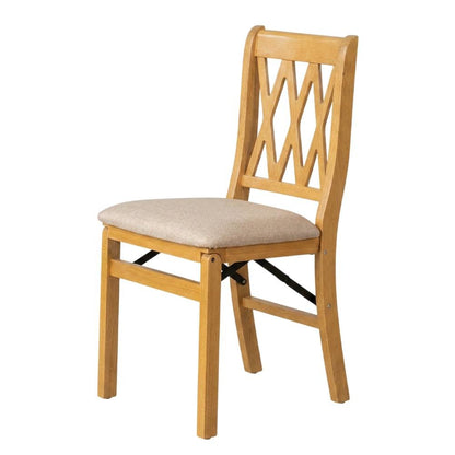Solid Wood Dining Chairs with PU Leather Seat and 3-X Back, Oak, Set of 2