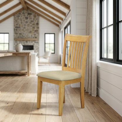 Asian Wood Dining Chair with Solid -Finish Frame for Dining Room, Oak, Set of 2