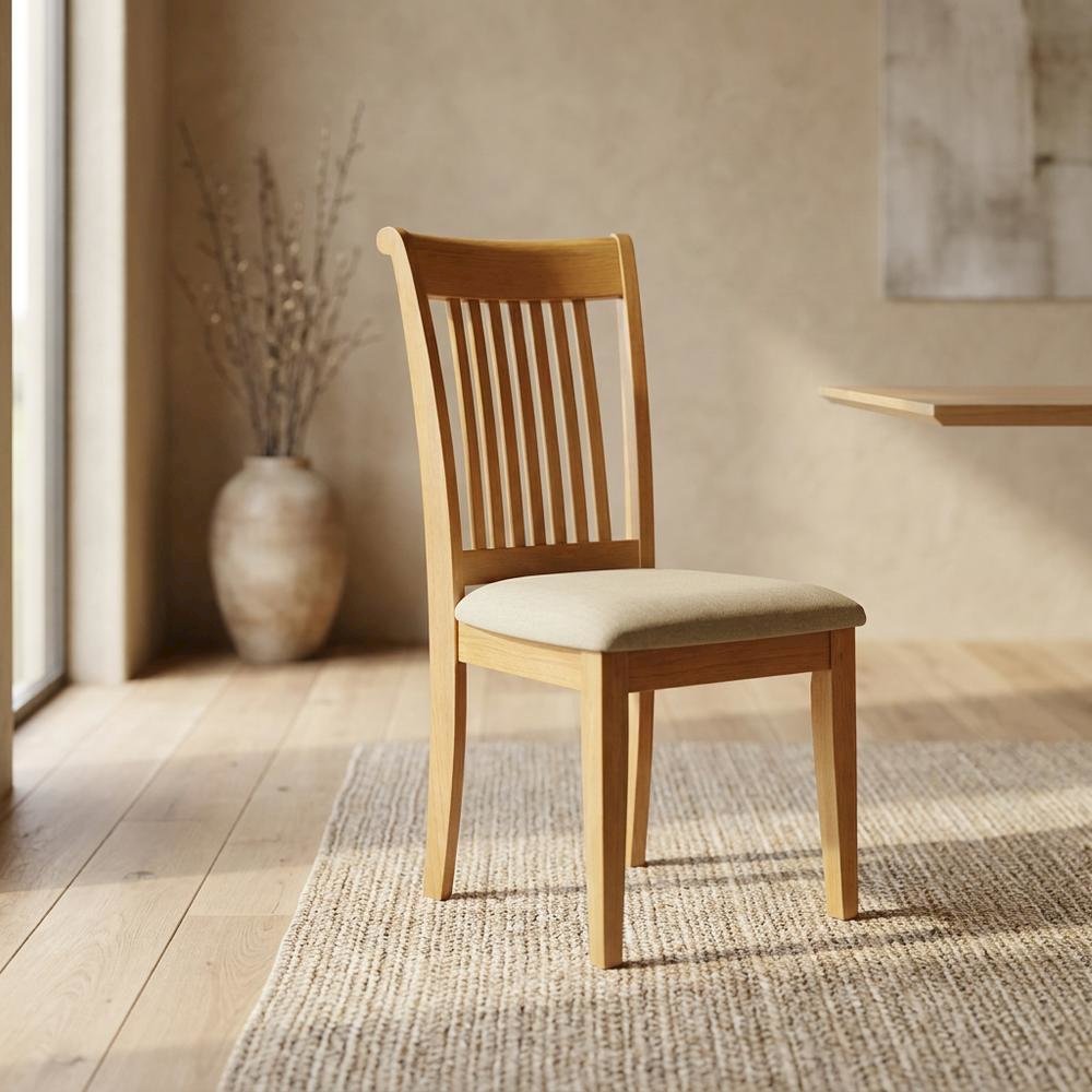 Asian Wood Dining Chair with Solid -Finish Frame for Dining Room, Oak, Set of 2