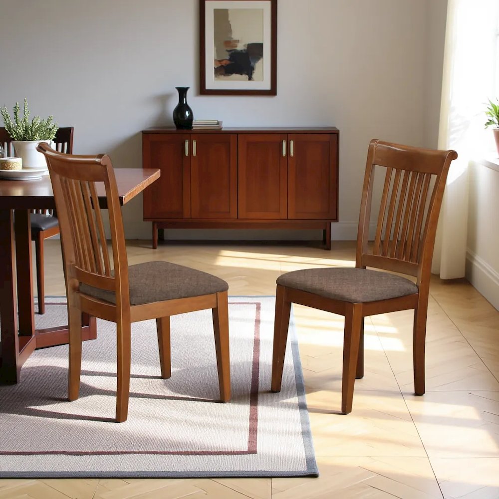 Elegant Slat Back Dining Chairs Set of 2 – Brown Wooden Kitchen Seats