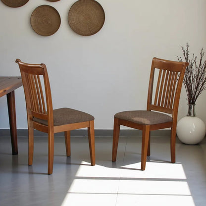 Elegant Slat Back Dining Chairs Set of 2 – Brown Wooden Kitchen Seats