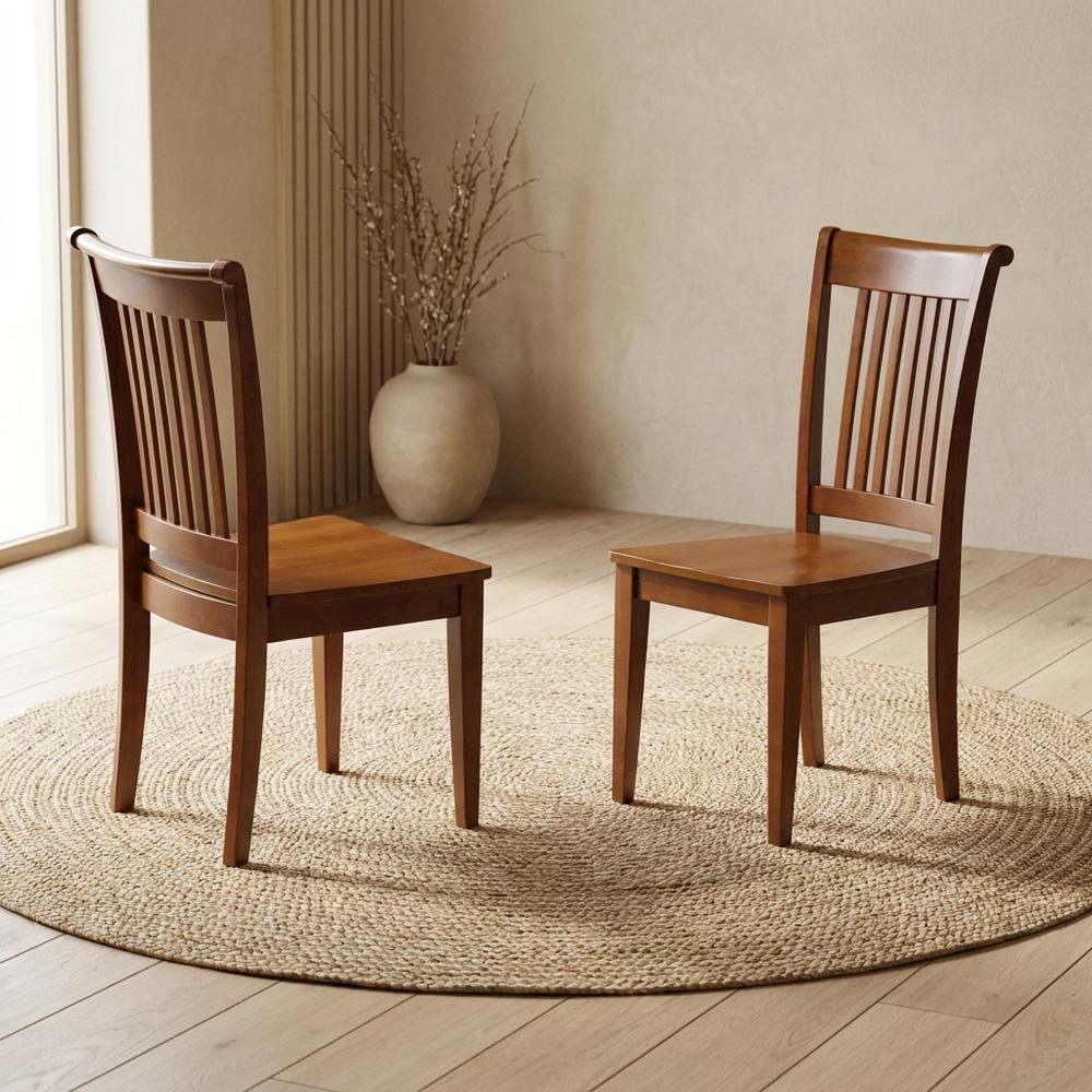 Solid Wood Slat-Back Dining Chairs with Wood Seat for Dining Room, Set of 2