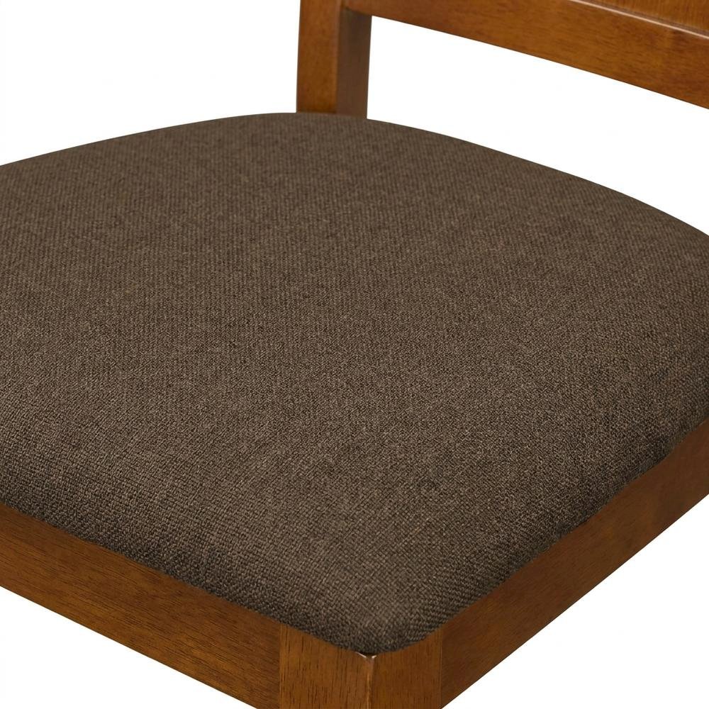 Solid Wood Dining Chair with Linen Fabric Cushion Seat, Set of 2, Saddle Brown