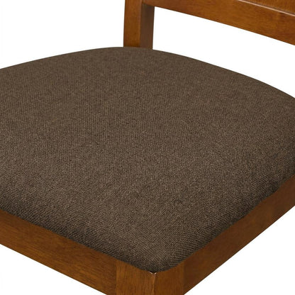 Solid Wood Dining Chair with Linen Fabric Cushion Seat, Set of 2, Saddle Brown