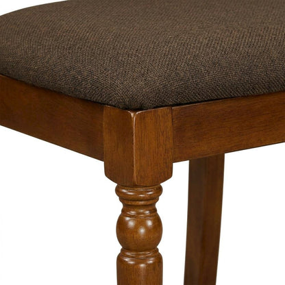 Solid Wood Dining Chair with Linen Fabric Cushion Seat, Set of 2, Saddle Brown