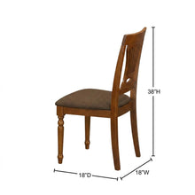 Solid Wood Dining Chair with Linen Fabric Cushion Seat, Set of 2, Saddle Brown