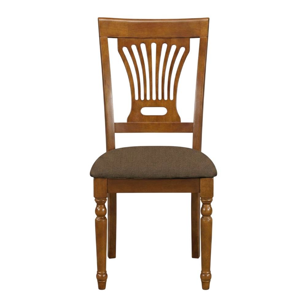Solid Wood Dining Chair with Linen Fabric Cushion Seat, Set of 2, Saddle Brown