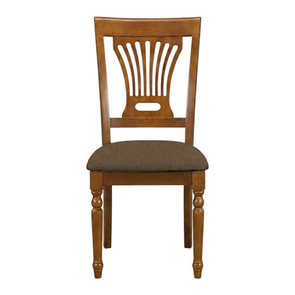 Solid Wood Dining Chair with Linen Fabric Cushion Seat, Set of 2, Saddle Brown