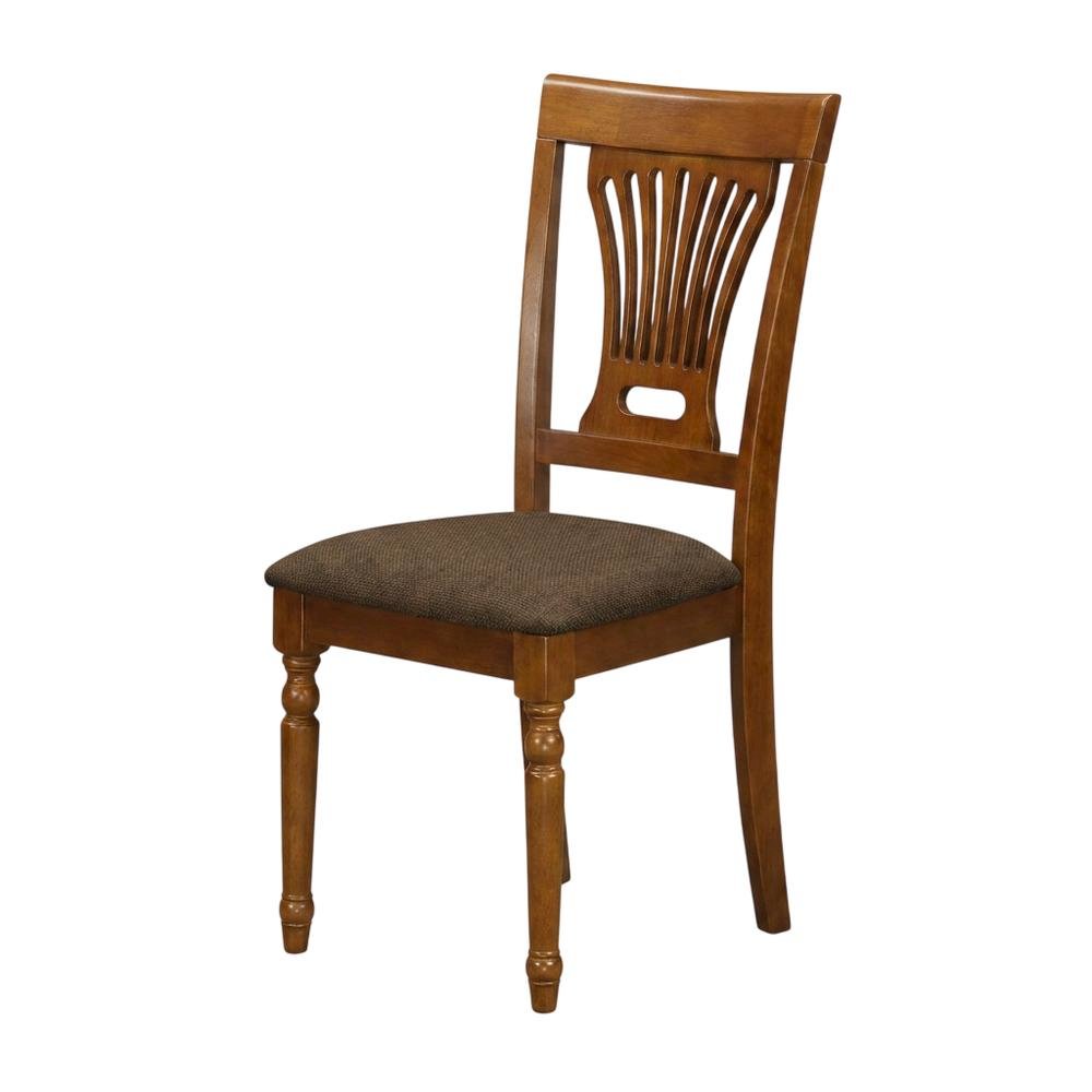 Solid Wood Dining Chair with Linen Fabric Cushion Seat, Set of 2, Saddle Brown