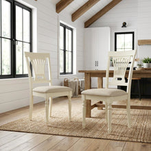 Solid Wood Upholstered Dining Chair with Linen Cushioned Seat, Traditional, Set of 2