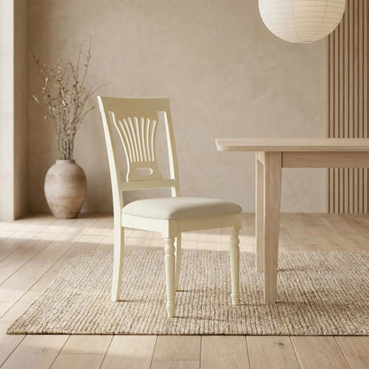 Solid Wood Upholstered Dining Chair with Linen Cushioned Seat, Traditional, Set of 2