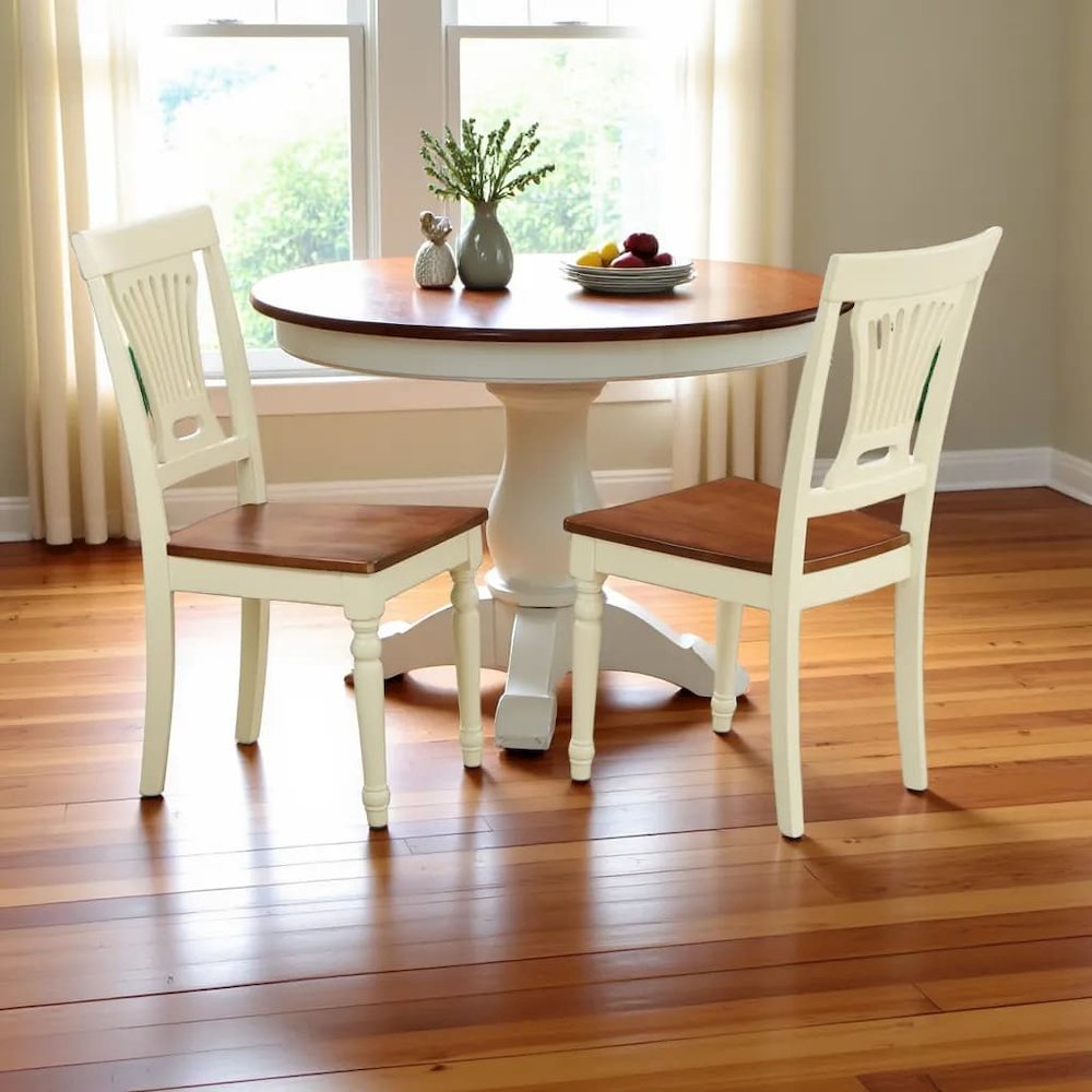 Elegant Wooden Dining Chairs Set of 2 – White Brown Kitchen Seating