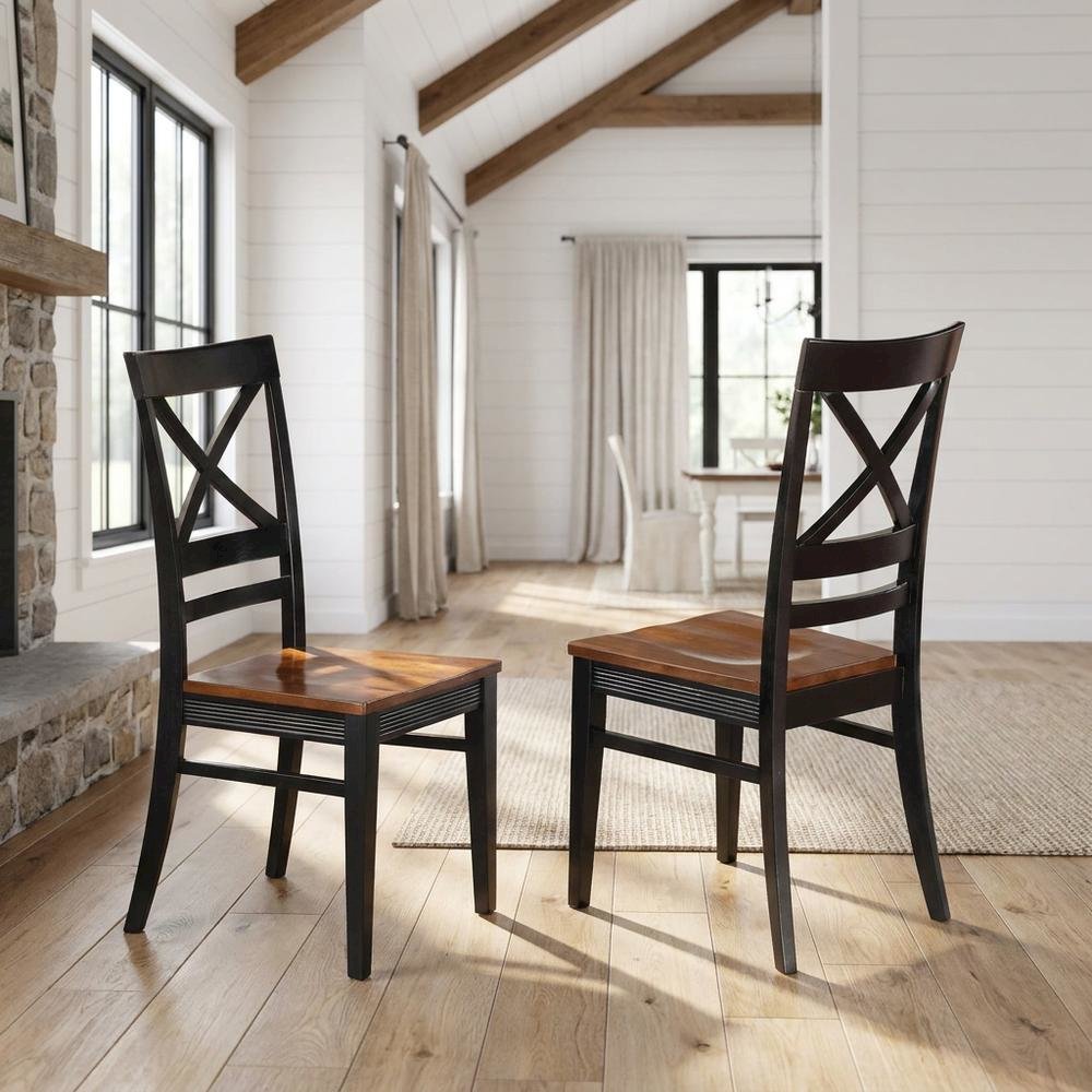 Solid Wood X-Back Dining Chair, Black & Cherry, Set of 2