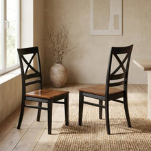 Solid Wood X-Back Dining Chair, Black & Cherry, Set of 2