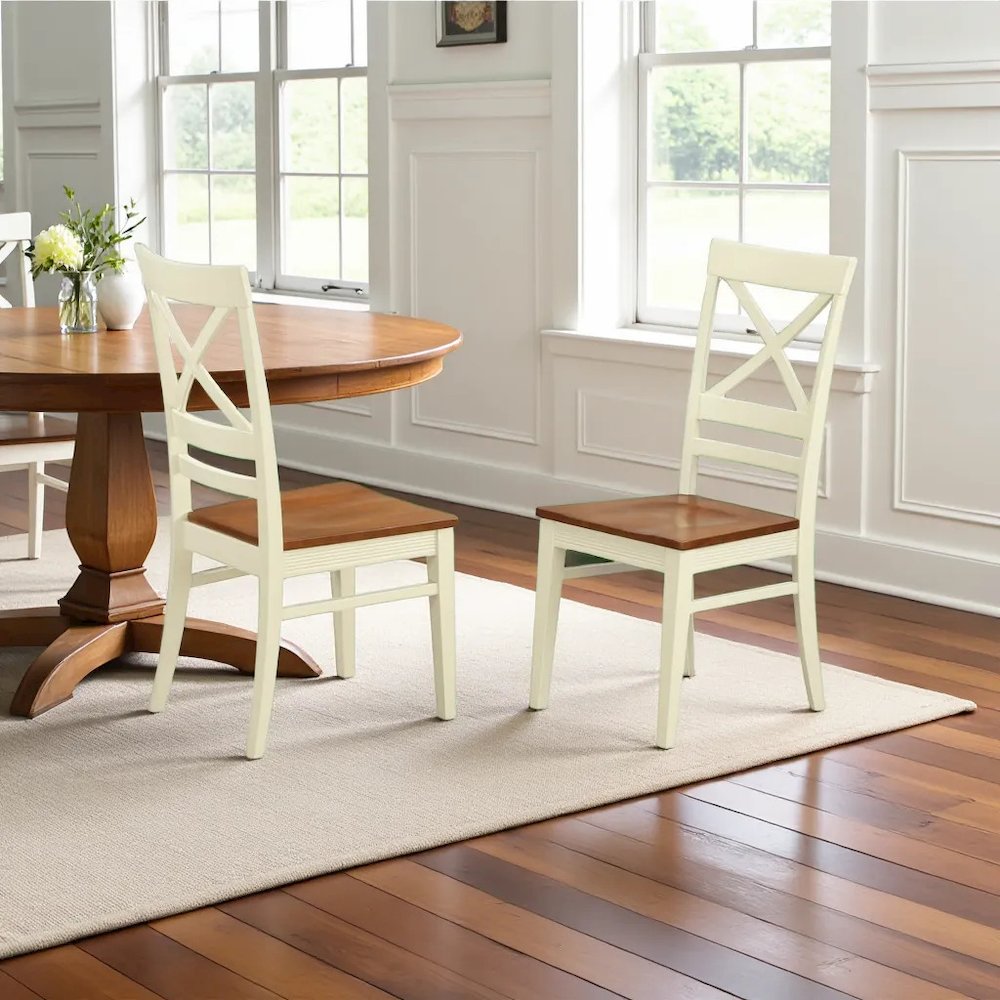 Elegant X-Back Dining Chairs Set of 2 – White Brown Kitchen Seating