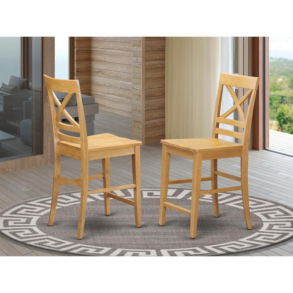 Quincy  Counter  Height  Stools  With  X-Back  in  Oak  Finish,  Set  of  2