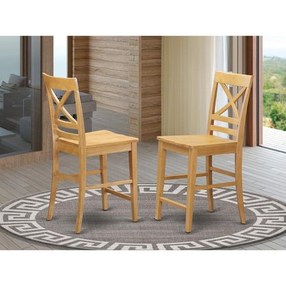 Quincy  Counter  Height  Stools  With  X-Back  in  Oak  Finish,  Set  of  2