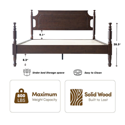 Queen Wooden Platform Bed Frame, Dark Roast Oak Finish, Traditional Style