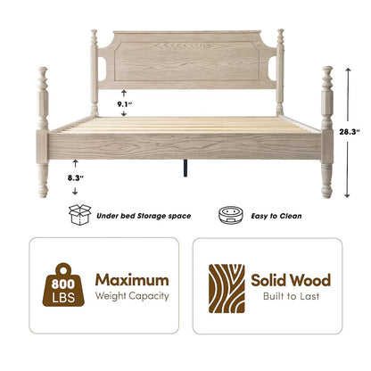 Queen Wooden Platform Bed Frame, Driftwood Gray Oak Finish, Traditional Style