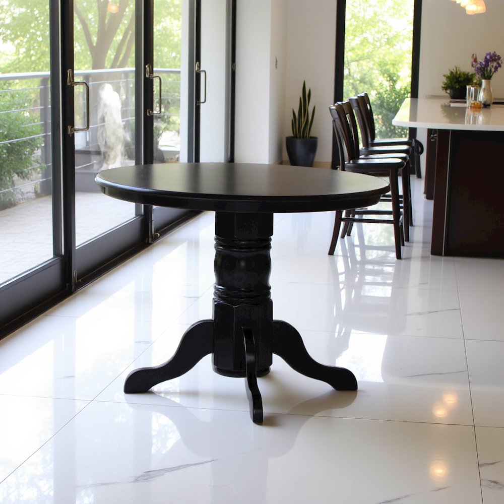 Elegant Round Kitchen Table – 42-Inch Black Small Dining Table