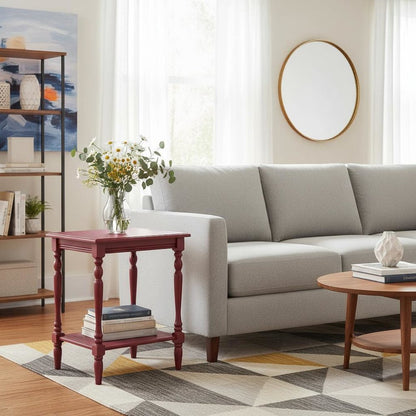 Modern End Table, Burgundy Finish, Open Shelf, Nightstand, Wood