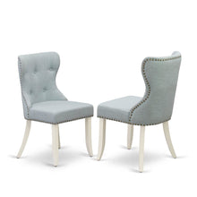 Linen Parsons Dining Chairs, Button-Tufted High Back, Baby Blue, Set of 2