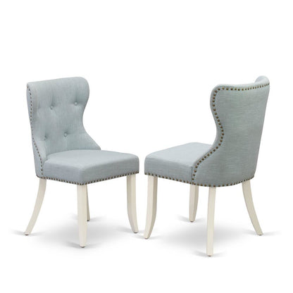 Linen Parsons Dining Chairs, Button-Tufted High Back, Baby Blue, Set of 2