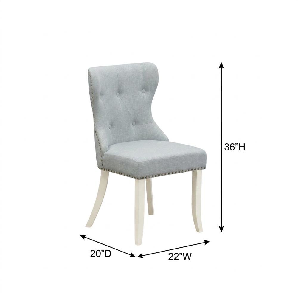 Linen Parsons Dining Chairs, Button-Tufted High Back, Baby Blue, Set of 2