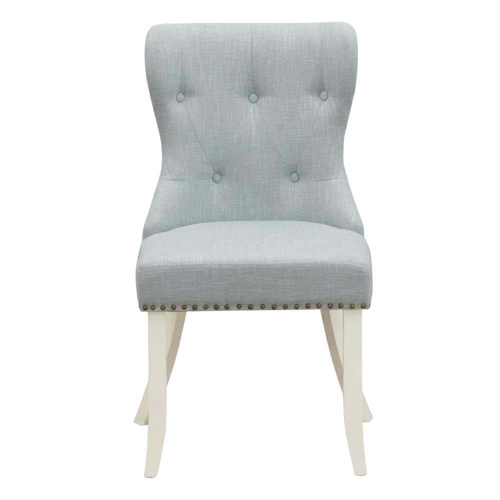 Linen Parsons Dining Chairs, Button-Tufted High Back, Baby Blue, Set of 2