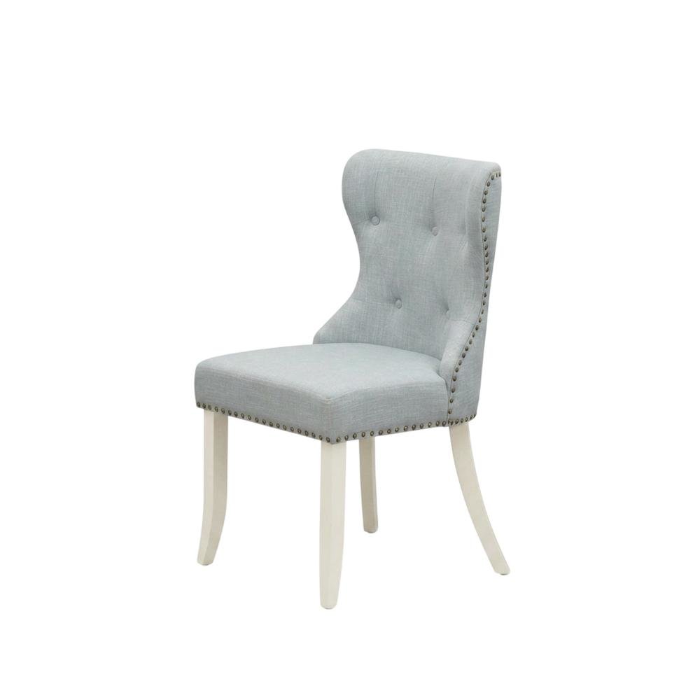 Linen Parsons Dining Chairs, Button-Tufted High Back, Baby Blue, Set of 2