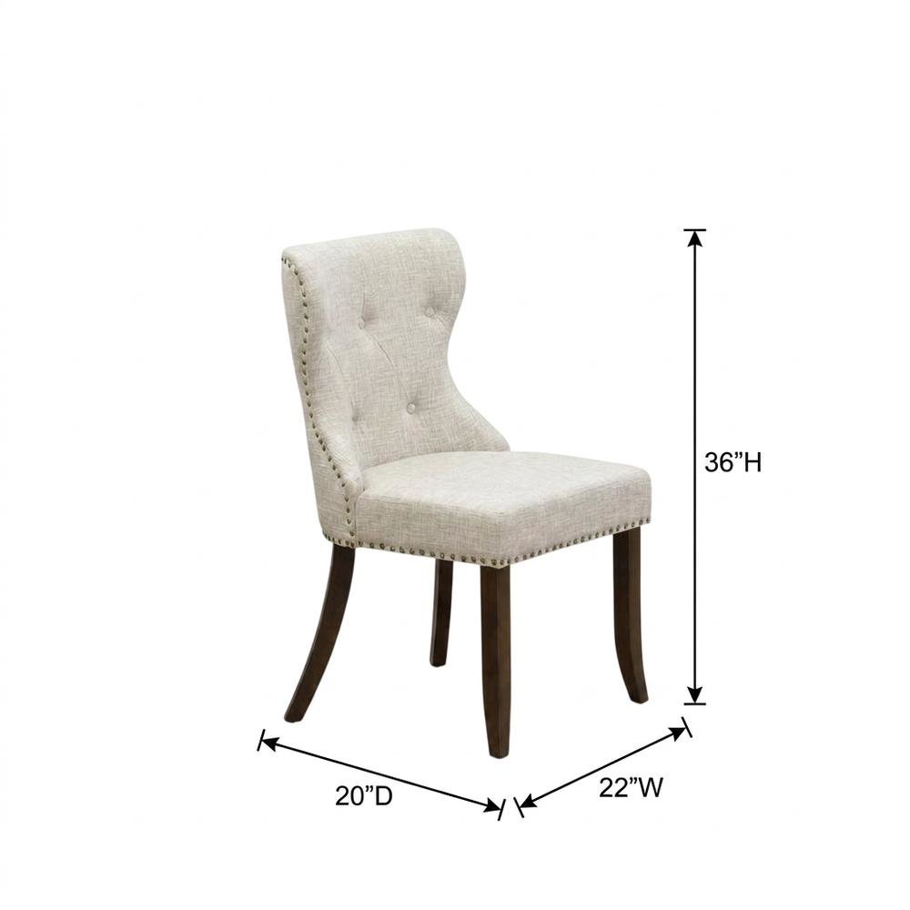 Linen Dining Chairs with Button-Tufted Nailhead Wood Frame, Mahogany, Set of 2
