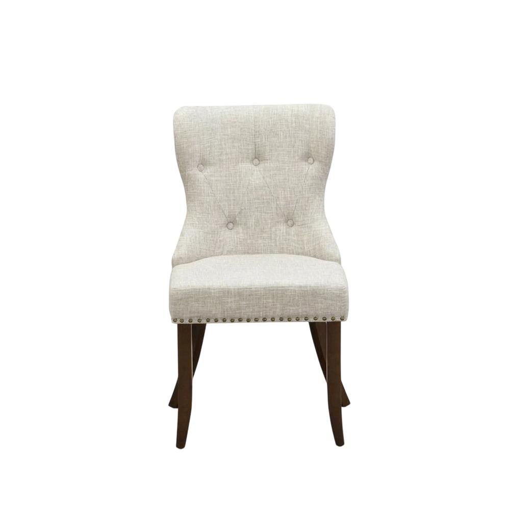 Linen Dining Chairs with Button-Tufted Nailhead Wood Frame, Mahogany, Set of 2