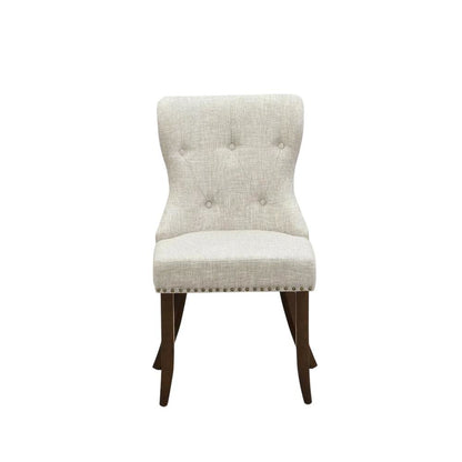Linen Dining Chairs with Button-Tufted Nailhead Wood Frame, Mahogany, Set of 2