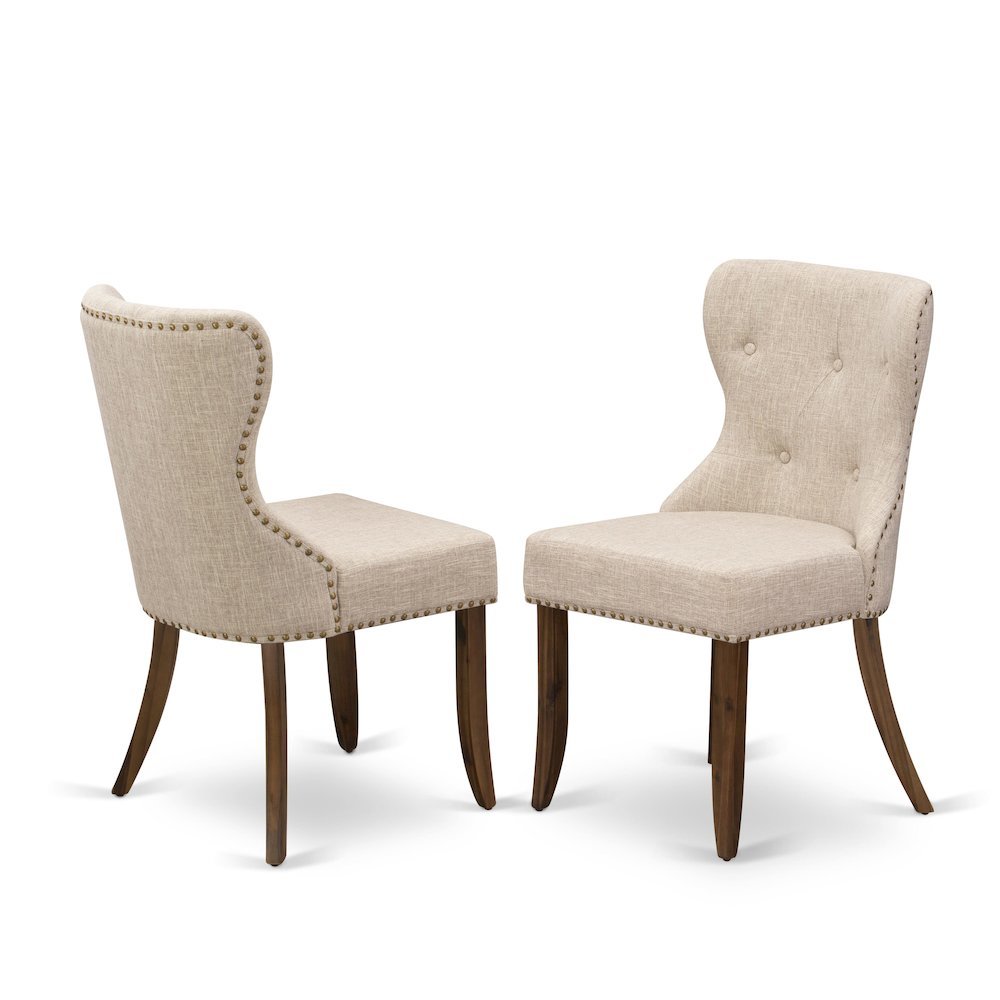 Linen Dining Chair with Nailhead and Button-Tufted Back, Light Tan, Set of 2