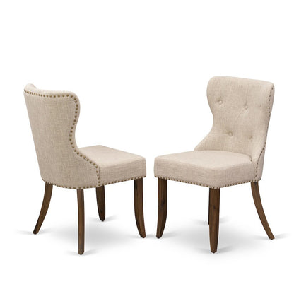 Linen Dining Chair with Nailhead and Button-Tufted Back, Light Tan, Set of 2
