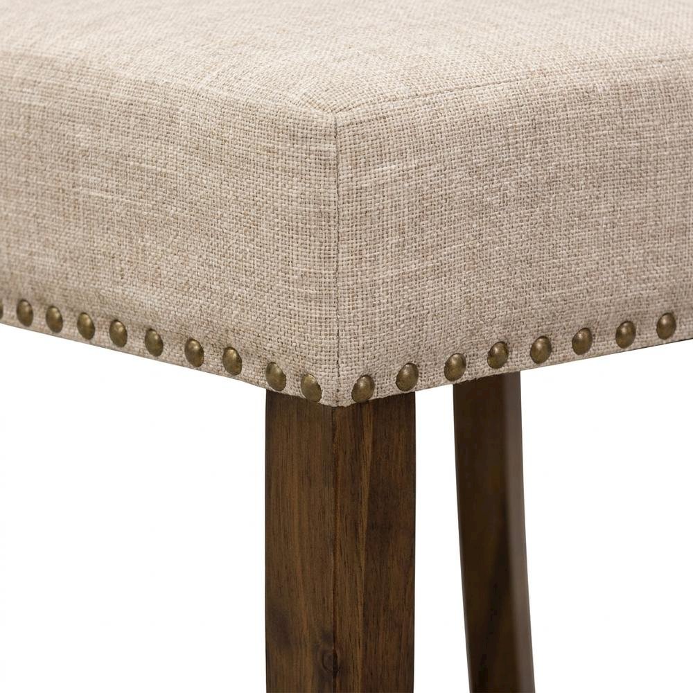 Linen Dining Chair with Nailhead and Button-Tufted Back, Light Tan, Set of 2