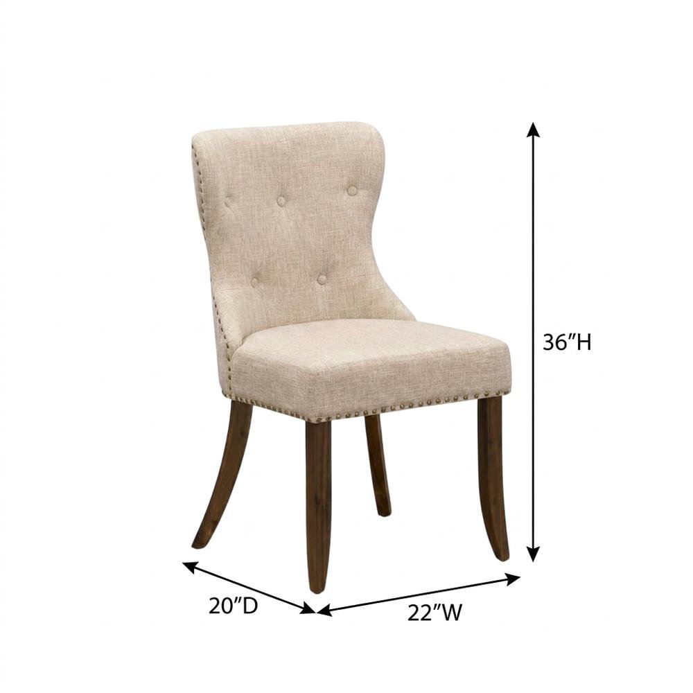 Linen Dining Chair with Nailhead and Button-Tufted Back, Light Tan, Set of 2