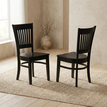 Wood Dining Room Chair with Slat Back and Solid Wood Seat, Brown, Set of 2
