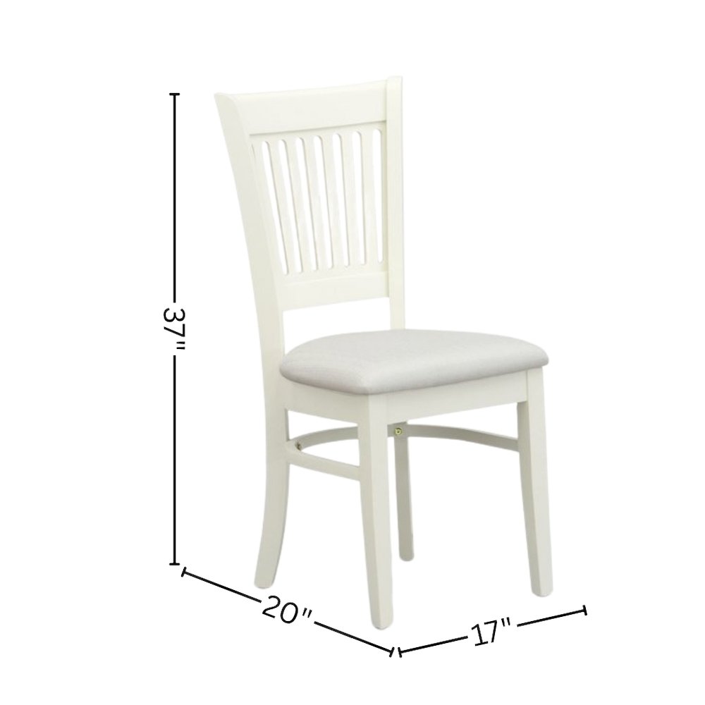 Linen White Dining Chair, Fabric Seat, Slatted Back, Set of 2, Rubberwood