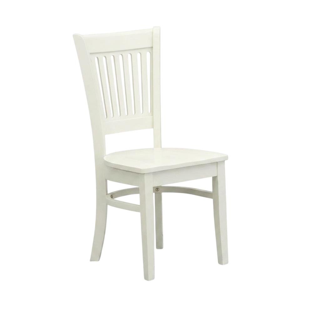 Wooden Dining Chair with Slat Back, Wood Kitchen Chair, White, Set of 2