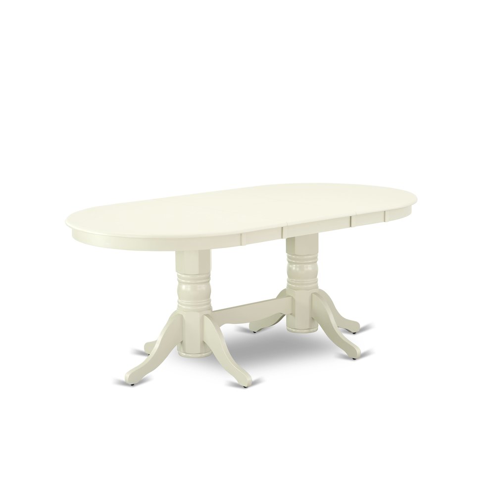 East West Furniture VAFO5-LWH-44 5-Pc Dinette Room Set Includes 1 Butterfly Leaf Double Pedestal Dining Table and 4 Light Grey Linen Fabric Dining Chairs with Button Tufted Back - Linen White Finish