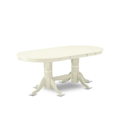 East West Furniture VAFO5-LWH-44 5-Pc Dinette Room Set Includes 1 Butterfly Leaf Double Pedestal Dining Table and 4 Light Grey Linen Fabric Dining Chairs with Button Tufted Back - Linen White Finish