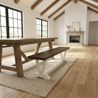 Wooden Dining Bench with V-Style Base, Indoor Bench