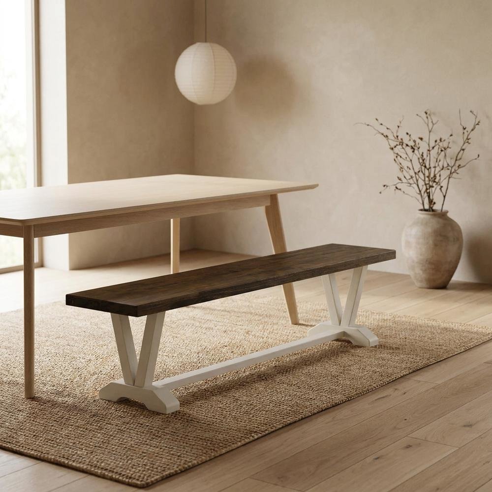 Wooden Dining Bench with V-Style Base, Indoor Bench