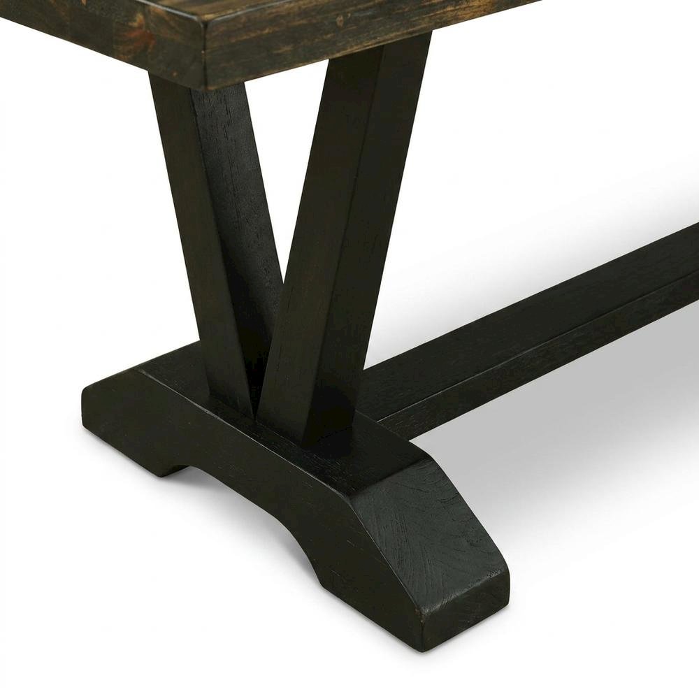 Wooden Dining Bench with V-Style Base, Brown/Brown