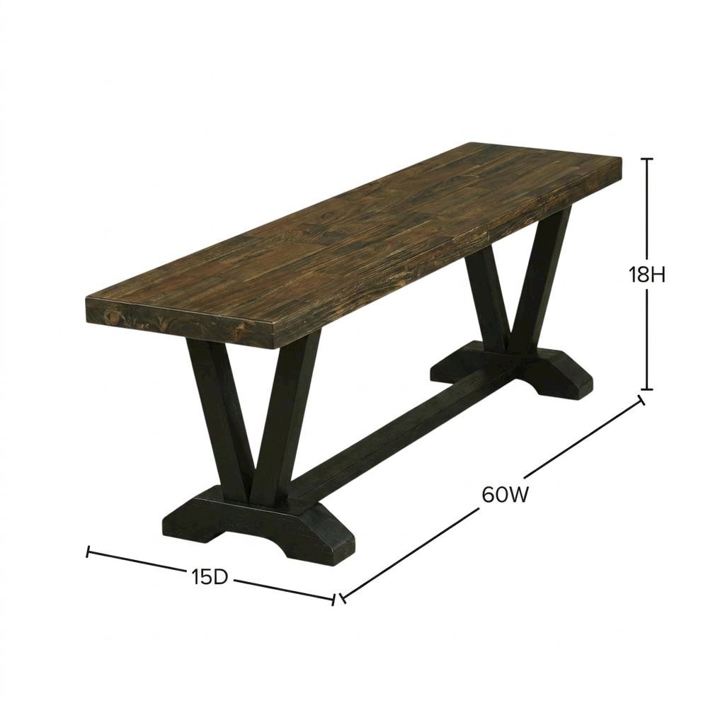 Wooden Dining Bench with V-Style Base, Brown/Brown