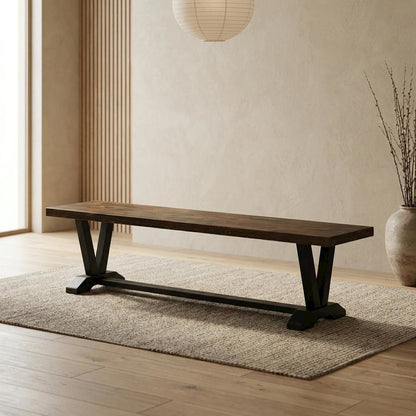 Solid Wood Dining Bench with V-Style Base for Dining Room, Dark Brown
