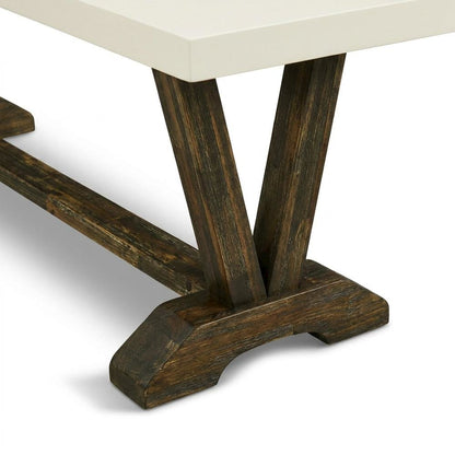 Wooden Dining Bench with V-Style Base, Wood Bench Seat, White