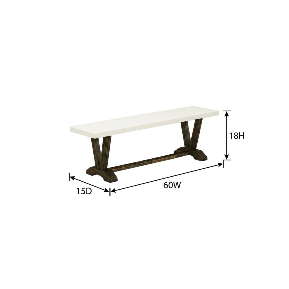 Wooden Dining Bench with V-Style Base, Wood Bench Seat, White